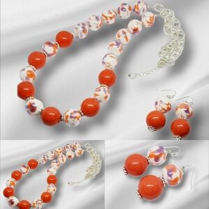 Orange Purple White Ceramic Beaded Duo Set